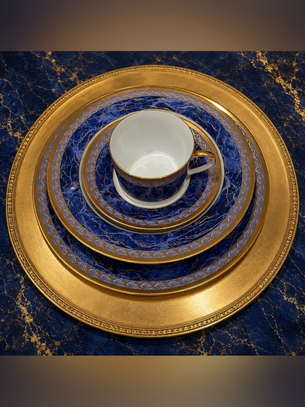 5pcs Christian Dior Azure Royale Fine Original Art Service 90s Vintage Porcelain